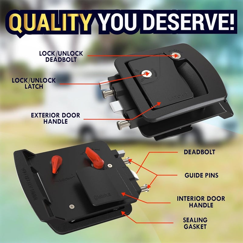 LATCH.IT RV Door Lock Replacement | Class C Camper Door Latch Fits 3.50" x 4.50" Lock Holes | 100% Metal RV Door Latch Replacement | RV Latch | Camper Door Locks with 2 High-Security Keys Included - Image 5